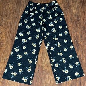Black Floral Wide Print Pants